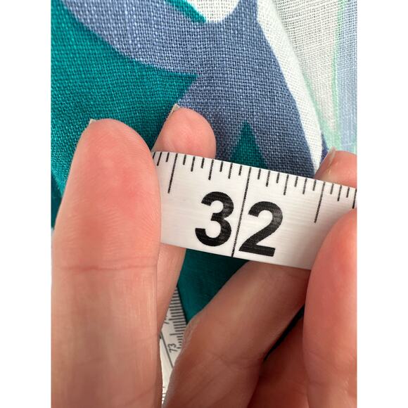 CC California Pants Womens Large Blue Floral Linen Wide Leg High Rise Pockets - Picture 6 of 7